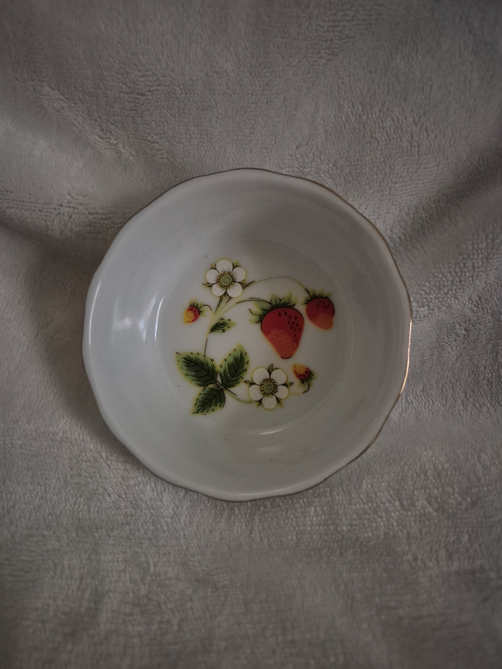 Porcelain Strawberry Accent Bowl - White with Red & Green Floral Design